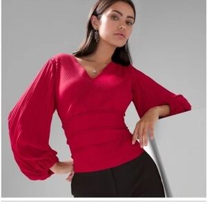 WHBM Women’s Red Balloon Long Sleeve  Blouse Top Size 4‎ 
V-Neck